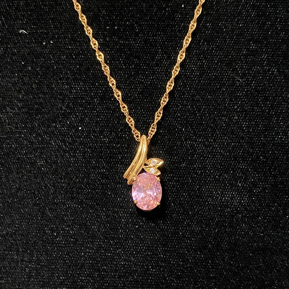 Vintage Gold plated sterling silver pink crystal Pendant and 18” chain Necklace - Picture 13 of 15
